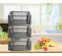 Whitefurze Large Silver Stacking Storage Baskets 3 Tier Kitchen Home Office