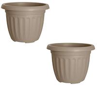 Whitefurze Plastics Taupe Round 40cm Athens Plastic Flower Plant Planter Pot (Set of 2)