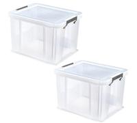 Whitefurze Set Of 2 Allstore 36L Plastic Storage Boxes With Lids & Silver Clamps