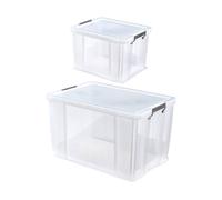 Whitefurze Set of 2 Allstore Storage Box with Lid & Silver Clamp - Clear Whitefurze Clear
