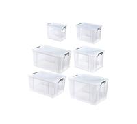 Whitefurze Set of 6 Allstore Storage Box with Lid & Silver Clamp - Clear Whitefurze Clear
