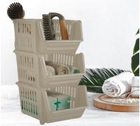 Whitefurze Small Cream Stacking Storage Baskets 3 Tier Kitchen Home Office