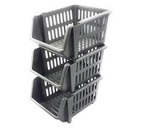 Whitefurze Grey Plastic Small Stackable Storage Basket (H)21Cm (W)23Cm (D)18Cm