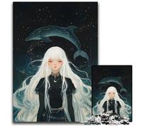 WhiteHaired Girl with Dolphin Constellation Piece Jigsaw Puzzle Challenging Puzzles Brain Teaser Game Interactive Family Game Suitable for Ages 14 1000 PCS(75x50cm)