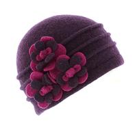 Whiteley Fischer Ladies Ribbed Wool Beanie Hat Flower Detailing (BH4118) (Plum/Pink)