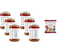 WhiteMausu Extra Hot Peanut Rayu - 240g + Primadeli Snack | Spicy Chilli & Peanut Sauce with Garlic, Sesame & Gochugaru | Vegan Sweet & Savoury Condiment for Any Meal | from SuperfoodUK (Pack of 6)