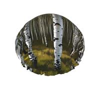 whiteness of birch trees Large Double-layer shower cap prevents hair from getting tangled during showering and skincare.
