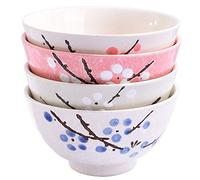 Whitenesser Japanese Rice Bowl Set of 4 Asian Style Hand-painted Floral Plum Ceramic Bowls For Dessert Snack Cereal Soup Sushi Sauce