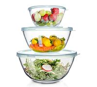 WhiteRhino Glass Mixing Bowls with Lids Set of 3, Large Kitchen Salad Bowls, Space-Saving Nesting Bowls, Round Glass Serving Bowls for Cooking,Baking,Prepping,Dishwasher Safe-1000 * 2500 * 4200ml