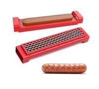 WhiteRhino Hot Dog Slicing Tool with Easy Eject Mechanism and Handle, 3D Embossed Sauce-Locking Stainless Steel Blade for Kitchen, Grilling,Picnics, Camping and Backyard Outdoor BBQ