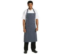 Whites Bib Apron Blue/White Butchers Stripe - 35-40" | Provides full front coverage in professional kitchen environments to protect staff uniforms from grease and spills.