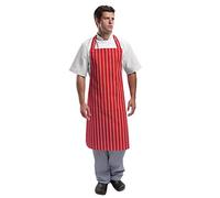 Whites Chefs Clothing A532 Bib Apron with Red and White Stripe, 28" Width, 38" Length