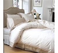 Whites of London | Chantilly Luxury Collection White Cotton Bedding Set | 100% Percale Cotton | 100% Linen Border Detail | Floral Embroidery | Duvet Cover & 2 Pillowcases (King)