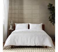 Whites of London | Heirloom Luxury Collection White Linen Bedding Set | 100% French Linen | Hand-Guided Pintucked & Hemstitched Detail | 1 Duvet Cover & 2 Pillowcases (Super King, White, Striped)