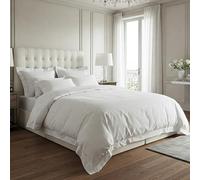 Whites of London Organic Cotton Percale Bedding Set | GOTS-Certified | Hand-Embroidered Luxury Hotel Collection | Duvet Cover & 2 Oxford Pillowcases (Double, White)