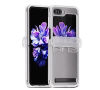 [Whitestone Escudo Armored Case for Samsung Z Flip 5 Made of PC Material, Hinge Protection Designed with Kickstand & Ultimate fit Phone Cover for Samsung Z Flip 5 in Black & Clear (Clear)