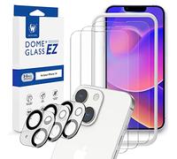 [Whitestone EZ] Glass 3pck + Cam 3pck [Dome Clear Glass EZ] Full Coverage Tempered Glass Shield [Easy Install- JIG type included] by Whitestone for Apple iPhone 14 - Three Pack (iPhone 14 (6.1")