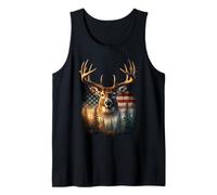 Whitetail Buck Deer Hunting American Flag 4th of July Nature Tank Top