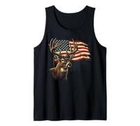 Whitetail Buck Deer Hunting American Flag 4th of July Nature Tank Top