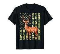 Whitetail Buck Deer Hunting USA Camouflage American Flag T-Shirt