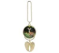 Whitetail Deer Fawn Car Hanging Pendant, Zinc Alloy Rearview Mirror Charms - Relieve Visual Fatigue, Vintage Keychain Pendant, Lucky Car Interior Hanging Decoration, Golden-Style