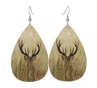 Whitetail Deer Fawn In Wilderness Stag Leather Earring For Women Teardrop Dangle Printed Fashion Accessories Daily Wear Party