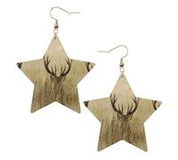Whitetail Deer Fawn In Wilderness Stag Leather Star Shaped Earrings Fashion Accessories Lightweight Festivals Parties Everyday Life