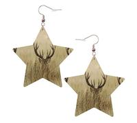 Whitetail Deer Fawn In Wilderness Stag Leather Star Shaped Earrings Fashion Accessories Lightweight Festivals Parties Everyday Life