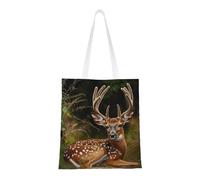 Whitetail Deer Fawn in Wilderness Stag Print Canvas Tote Shopping Bag Reusable Foldable Grocery Bags Shoulder Bag for Travel, Beach, Gym, Work, School