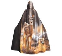 Whitetail Deer Fawn in Wilderness Stag print Hooded Robe Halloween Cosplay Costume Robe Cloak Cape Wizard Raven Cosplay Costume