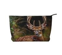 Whitetail Deer Fawn in Wilderness Stag Printed Corduroy Makeup Bag for Women Cute Make up Bag Travel Cosmetic Bag with Wristlet