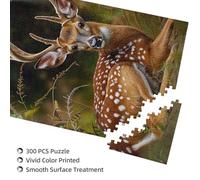 Whitetail Deer Fawn in Wilderness Stag Printed Jigsaw Puzzle with Storage Box, Wooden Puzzle for Adults and Kids, 300 Pieces Family Fun Decorative Game