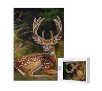 Whitetail Deer Fawn in Wilderness Stag Printed Jigsaw Puzzle with Storage Box, Wooden Puzzle for Adults and Kids, 300 Pieces Family Fun Decorative Game, 28x40 CM