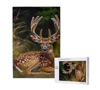 Whitetail Deer Fawn in Wilderness Stag Printed Jigsaw Puzzle with Storage Box, Wooden Puzzle for Adults and Kids, 1000 Pieces Family Fun Decorative Game