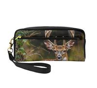 Whitetail Deer Fawn in Wilderness Stag Printed Leather Makeup Bags with Wrist Strap Portable Travel Toiletry Bag Cosmetic Organizer Bag for Women