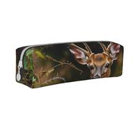 Whitetail Deer Fawn in Wilderness Stag Printed Leather Pencil Case Simple Pen Pencil Pouch Office Large Pencil Bag Stationery Box for Men Women Teens Students