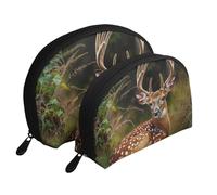 Whitetail Deer Fawn in Wilderness Stag Printed Makeup Bags 2-Piece Portable Shell Travel Toiletry Bag Cosmetic Organizer Bag for Women