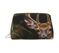 Whitetail Deer Fawn in Wilderness Stag Printed Small Makeup Bag Portable Leather Make up Bag Travel Zipper Cosmetic Bags Organizer for Women