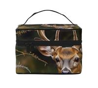 Whitetail Deer Fawn in Wilderness Stag Printed Travel Makeup Bag Spacious Portable Cosmetic Organiser with Handle, Large Capacity Toiletry Bag, Gift for Women Girls