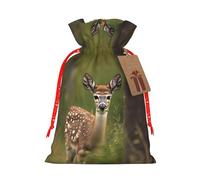Whitetail Deer Fawn In Wilderness Stag Printing Christmas Bag With Drawstring Closure, 4.7x6.9 In For Christmas Party Birthday Gift Wrapping