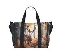 Whitetail Deer Fawn in Wilderness Stag1 print Gym Bag for Women,Carry on Weekender Overnight Duffle Bag,Personal Item Tote Bag, Black, One Size