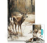 Whitetail Deer in Winter Woods 1000-piece Jigsaw Puzzles Brain Focus Game Expert Cutting Craftsmanship Fascinating Hobby for Idle Moments (50x75cm)
