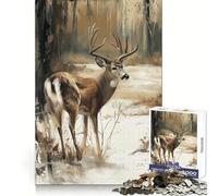 Whitetail Deer in Winter Woods 1000 Piece Jigsaws for Adults Recall Power Light Enjoyment Precise Edges Meaningful Gift (38x52cm)