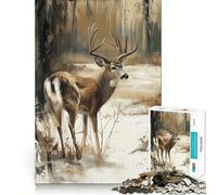 Whitetail Deer in Winter Woods 1000-piece Puzzle for Teenagers Mind Skill Fun Uniform Size Precise Pieces Relaxing Indoor Group Activity (38x52cm)
