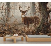 Whitetail Deer Wallpapers Fall Misty Forest Wallpaper Murals Autumn Foggy Tree Landscape Pattern Wallpaper for Kids Bedroom Living Room Art Paintings Mural 500X350cm