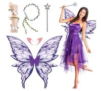 WhiteUniQoon Large Fairy Wings for Adults 80cm Butterfly Costume Set | Iridescent Organza, Wire Edges, Includes Star Wand, Includes Elf Ears, Halloween & Cosplay