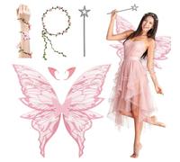 WhiteUniQoon Large Fairy Wings for Adults 80cm Butterfly Costume Set | Iridescent Organza, Wire Edges, Includes Star Wand, Includes Elf Ears, Halloween & Cosplay