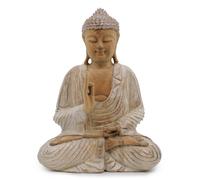 Whitewash Buddha Statue Ornament Hand Carved Suar Wood Large