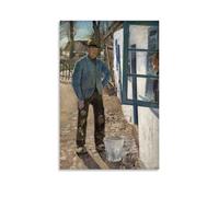 Whitewashing The Old House 1908 by L.A. Ring - Realism Style Wall Art Print with Country Farmer And Cottage Scene Canvas Painting Wall Art Decorative Picture Prints Modern Decor Unframe 24x36inch