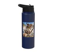 Whitewater Rapids Raccoon Selfie Bigfoot Riding Trex Art Stainless Steel Insulated Water Bottle